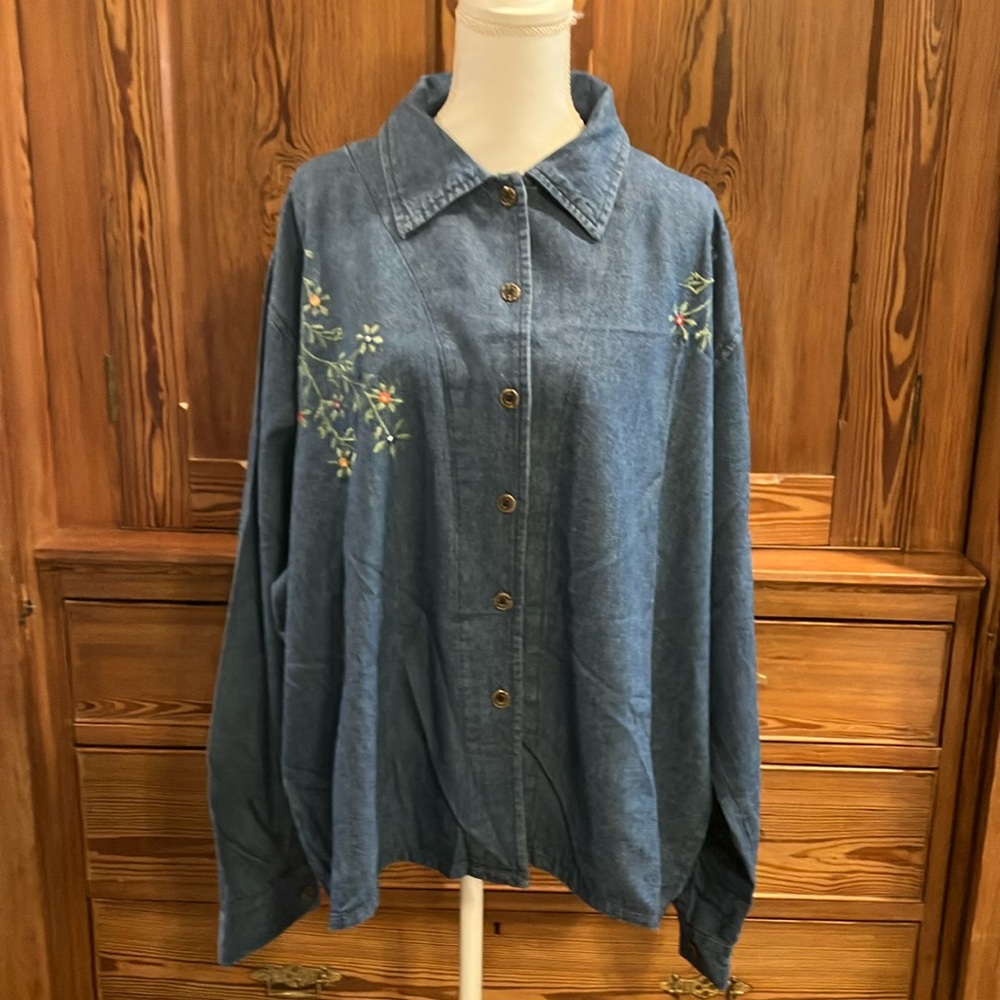 Denim embroidered 100% cotton shirt sz 3X